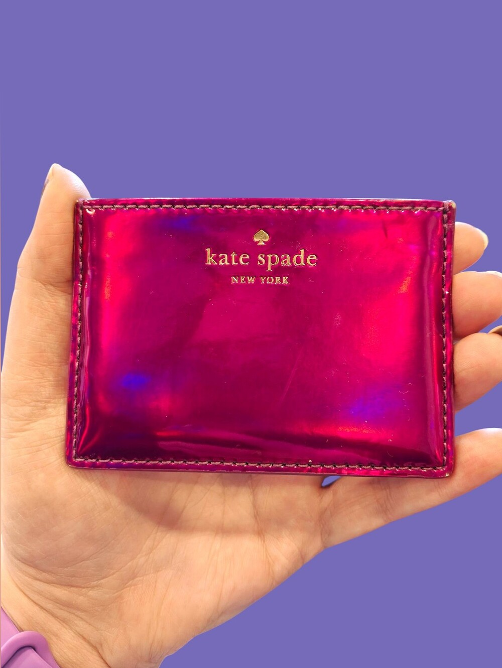 Rare Kate Spade Holographic Pink Card Holder Patent Leather ID Wallet